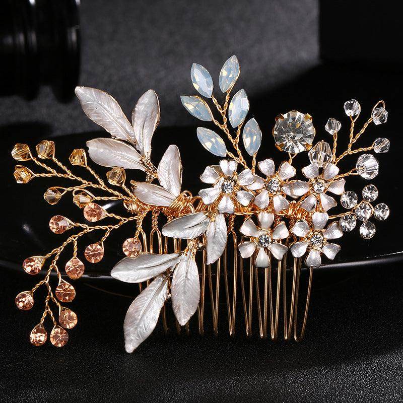 Palace retro style with luxurious rhinestone pearl hair comb handmade floral bridal headwear 555420090321 - COCOMELODY